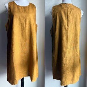 NWT Garnet Hill Goldenrod Yellow 100% Linen Fringe Hem A-Line Dress 16